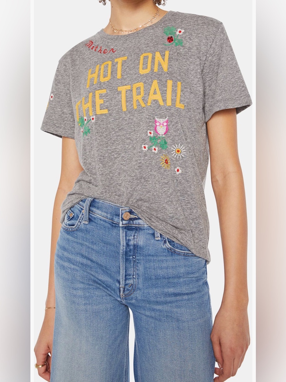 Mother Rowdy Embroidered Tee - Hot on the Trail - size M - EUC - Retail $155